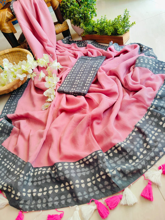 Handwoven Bagru Mulmul (Saree)
