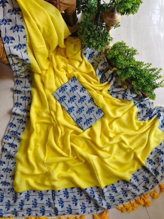Handwoven Bagru Mulmul (Saree)