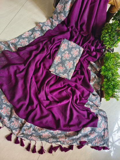 Handwoven Bagru Mulmul (Saree)