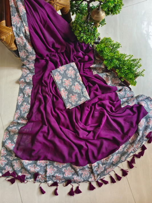 Handwoven Bagru Mulmul (Saree)