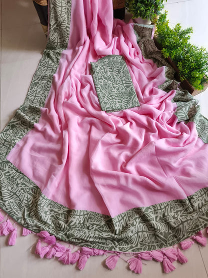 Handwoven Bagru Mulmul (Saree)