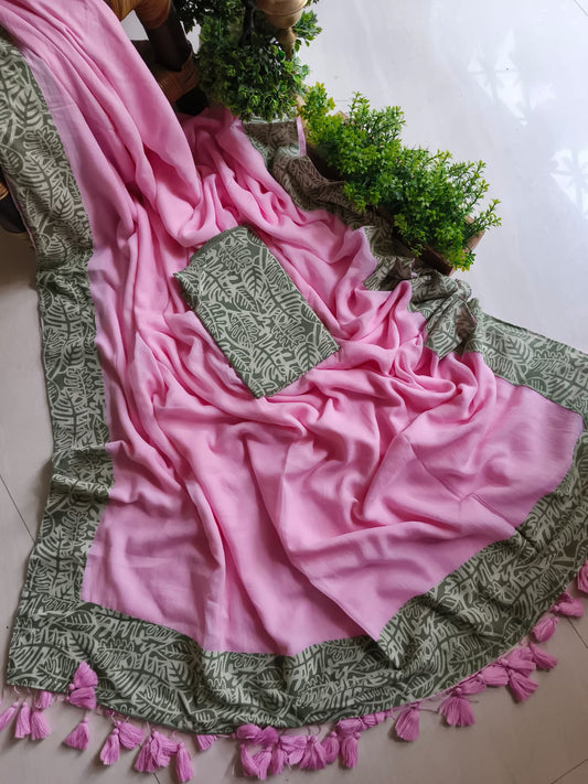 Handwoven Bagru Mulmul (Saree)