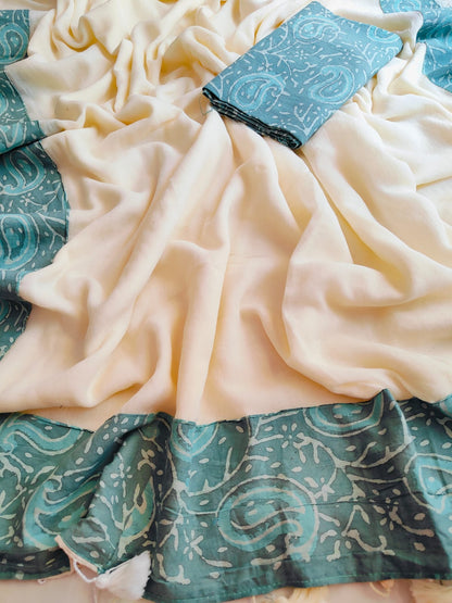 Handwoven Bagru Mulmul (Saree)