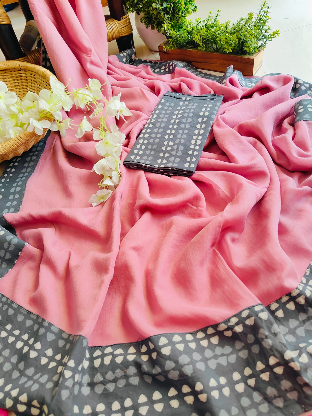 Handwoven Bagru Mulmul (Saree)
