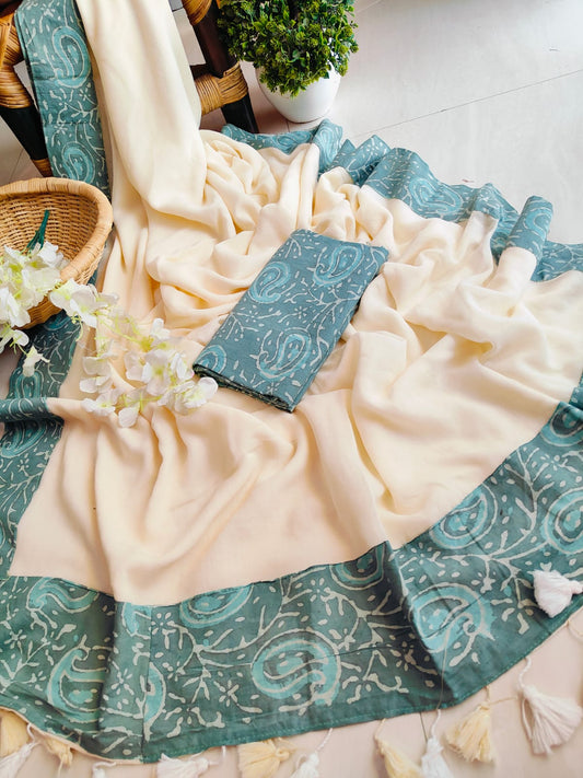 Handwoven Bagru Mulmul (Saree)