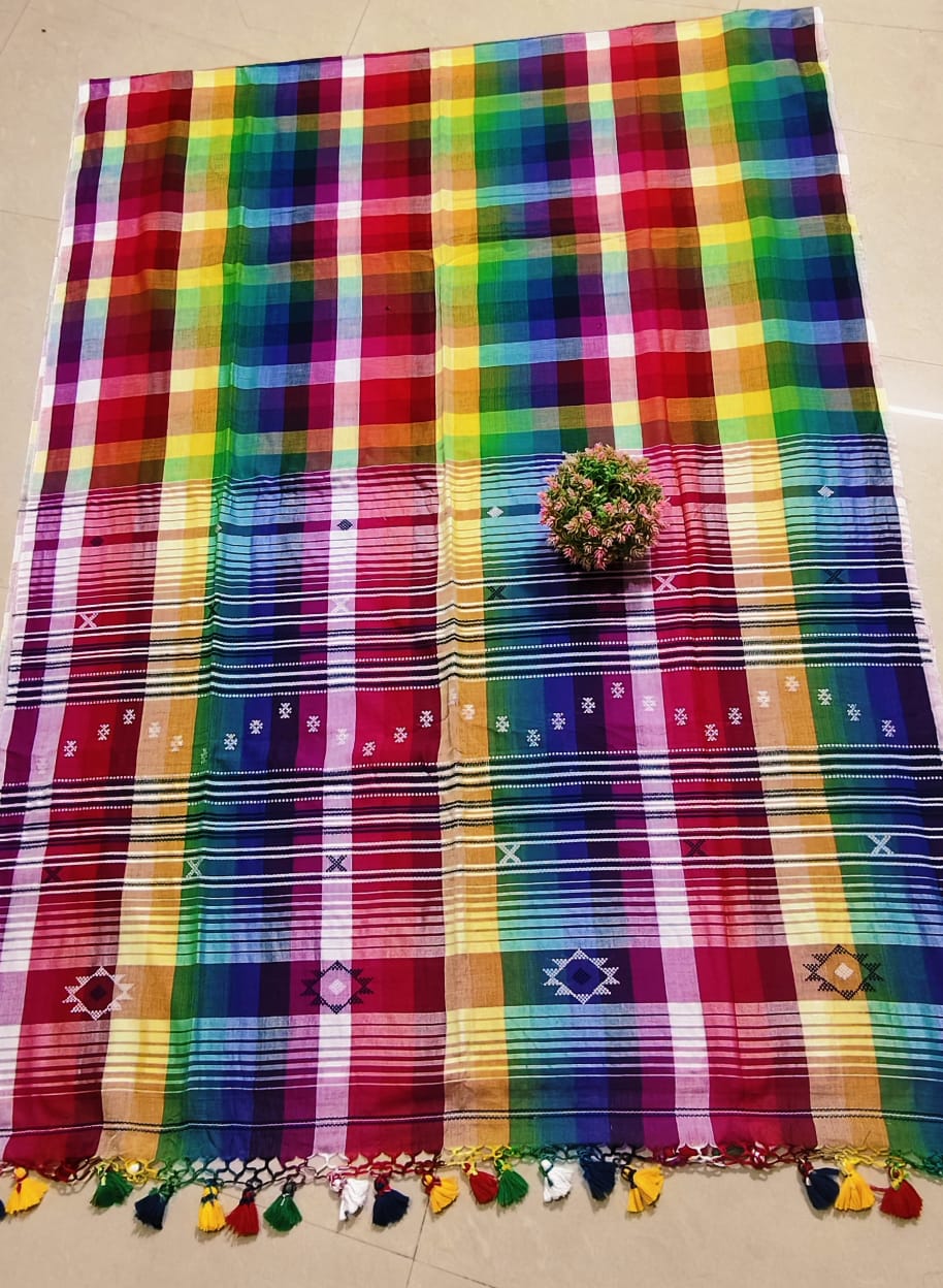 Rainbow Bhujodi Cotton Jamdani (Saree)