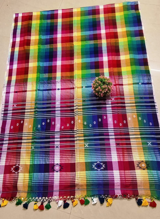 Rainbow Bhujodi Cotton Jamdani (Saree)