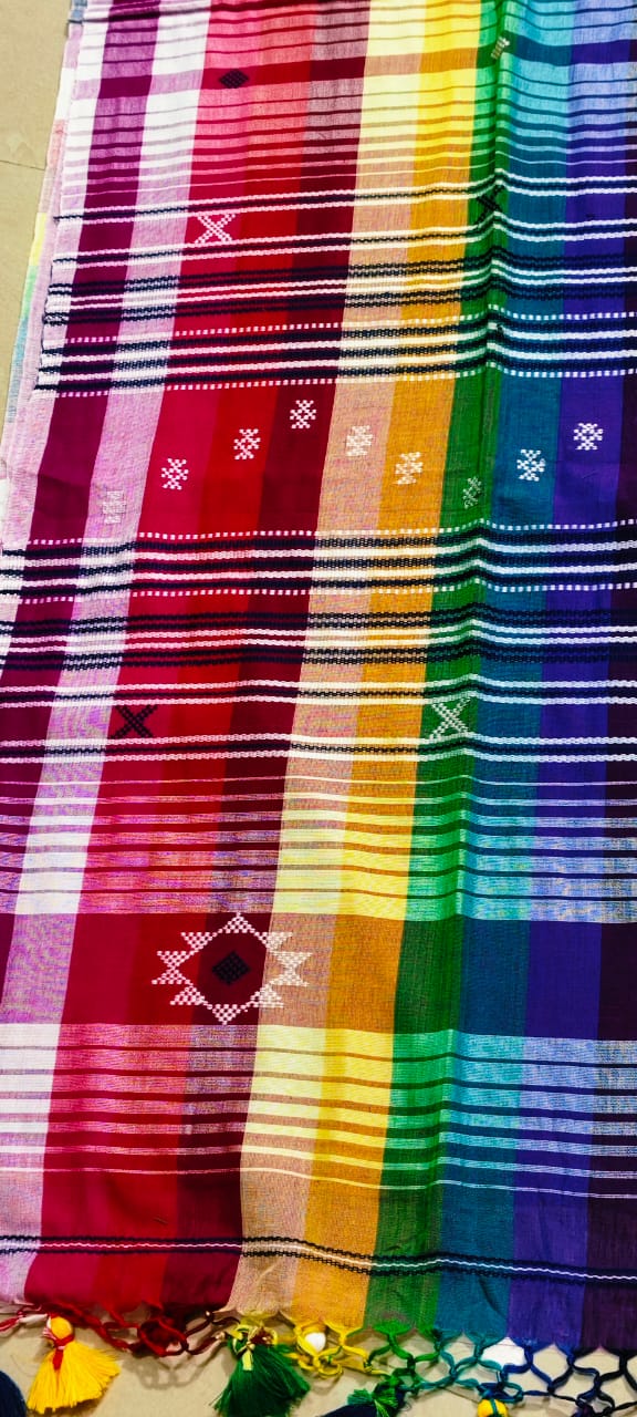 Rainbow Bhujodi Cotton Jamdani (Saree)