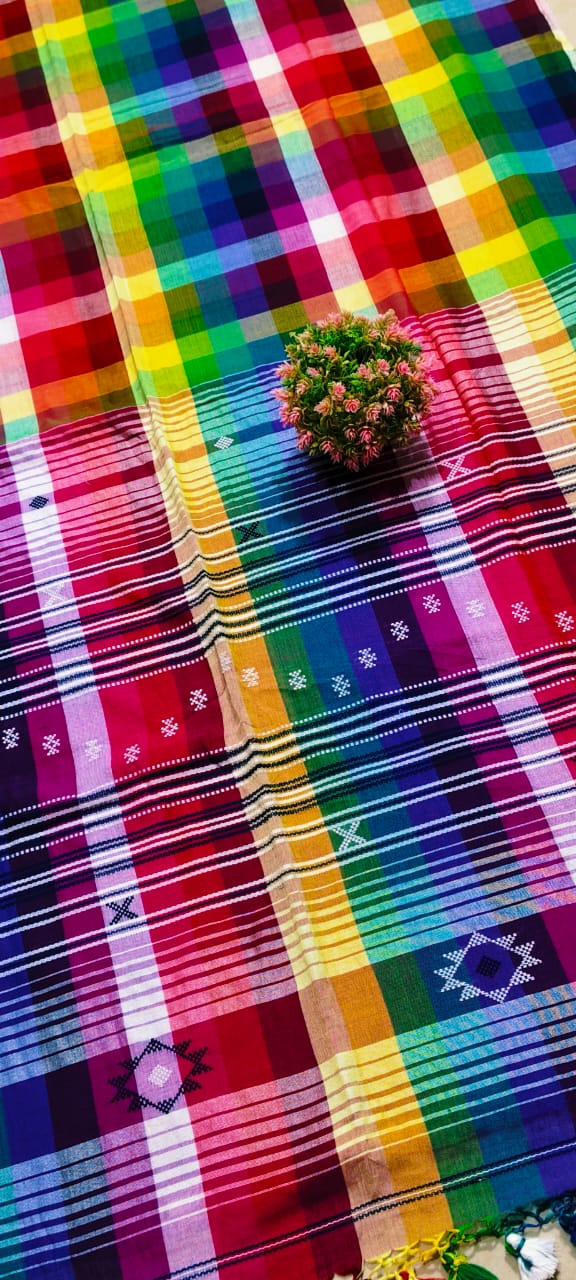 Rainbow Bhujodi Cotton Jamdani (Saree)
