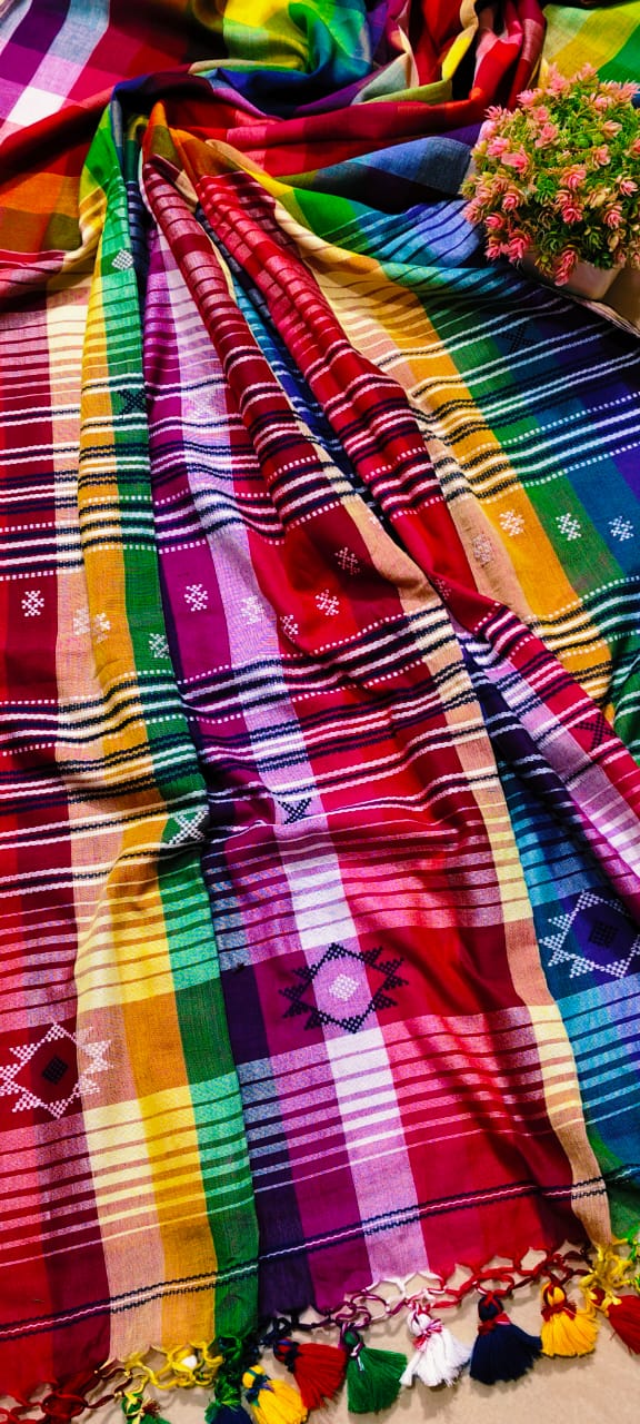 Rainbow Bhujodi Cotton Jamdani (Saree)