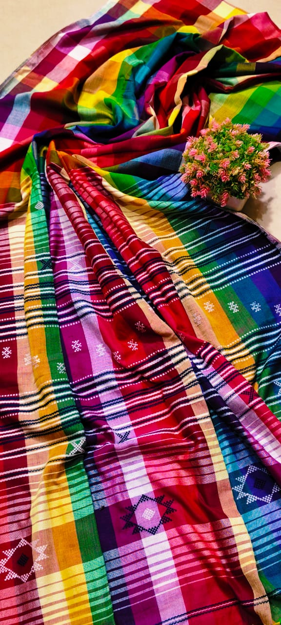 Rainbow Bhujodi Cotton Jamdani (Saree)