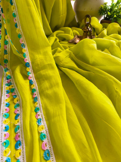 Designer Lace Cindrella Tassel Mulmul (Saree)