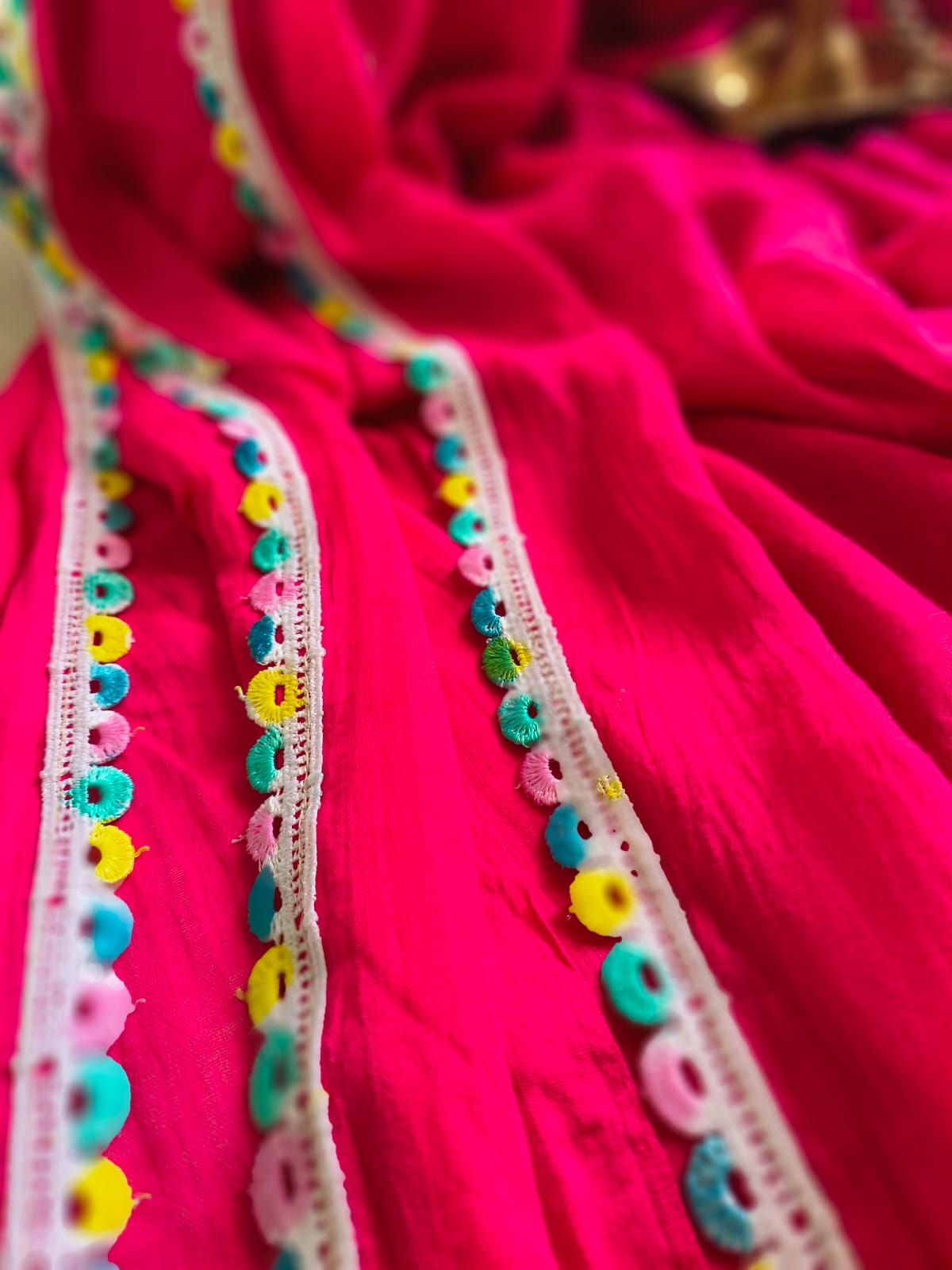 Designer Lace Cindrella Tassel Mulmul (Saree)