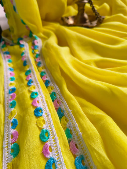 Designer Lace Cindrella Tassel Mulmul (Saree)