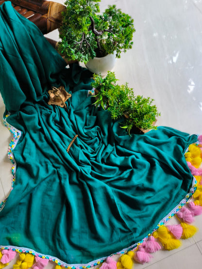 Designer Lace Cindrella Tassel Mulmul (Saree)