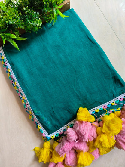 Designer Lace Cindrella Tassel Mulmul (Saree)