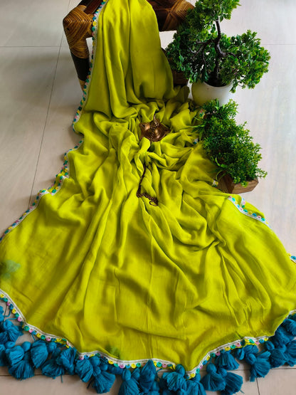 Designer Lace Cindrella Tassel Mulmul (Saree)