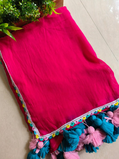 Designer Lace Cindrella Tassel Mulmul (Saree)