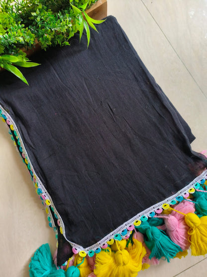 Designer Lace Cindrella Tassel Mulmul (Saree)
