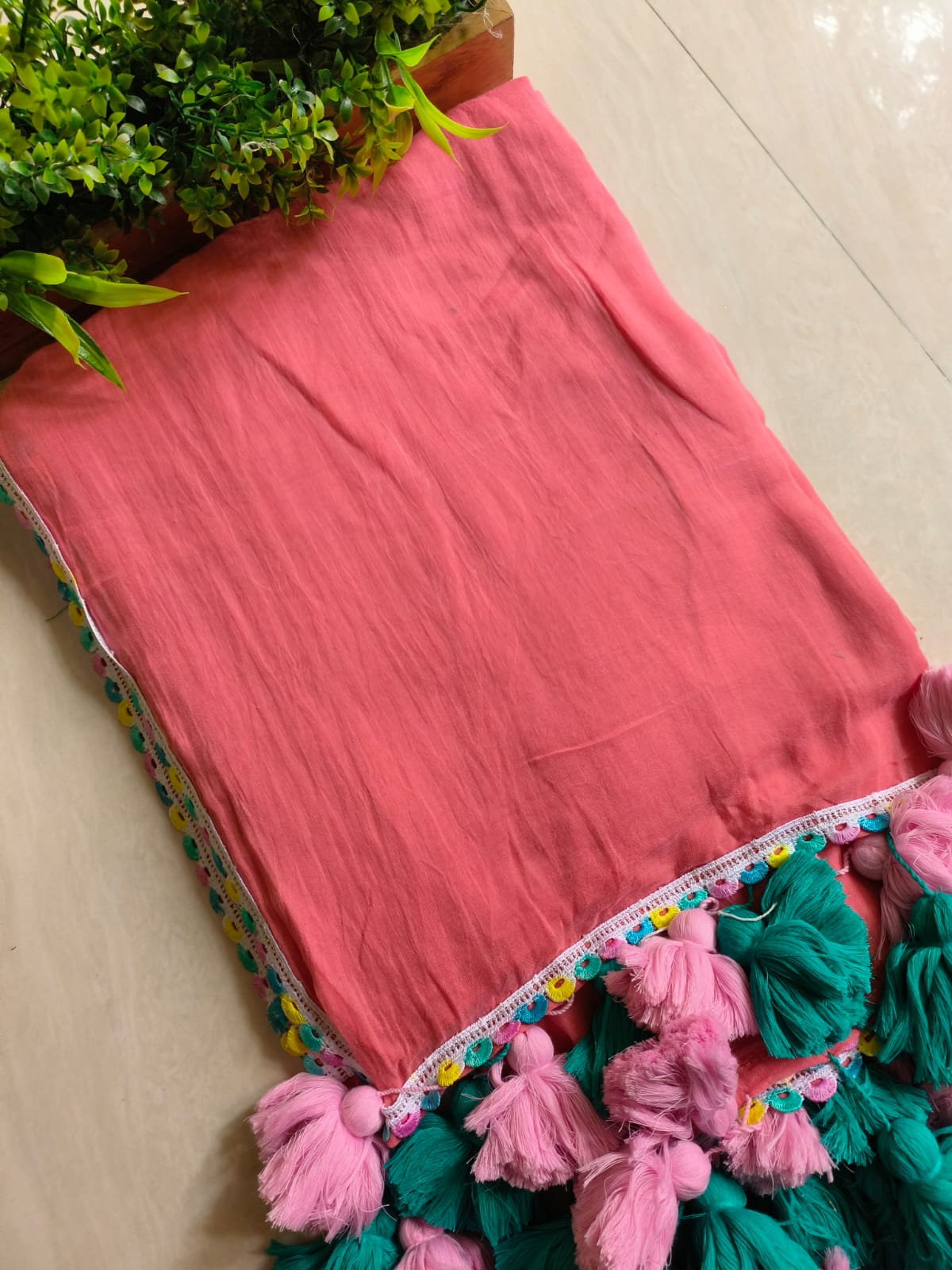 Designer Lace Cindrella Tassel Mulmul (Saree)