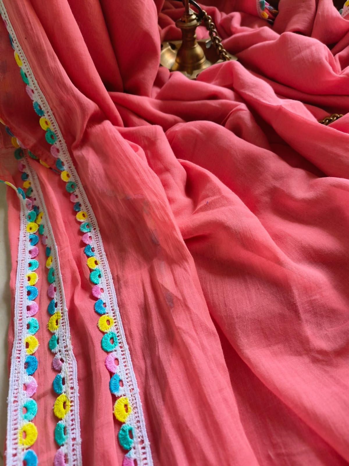 Designer Lace Cindrella Tassel Mulmul (Saree)