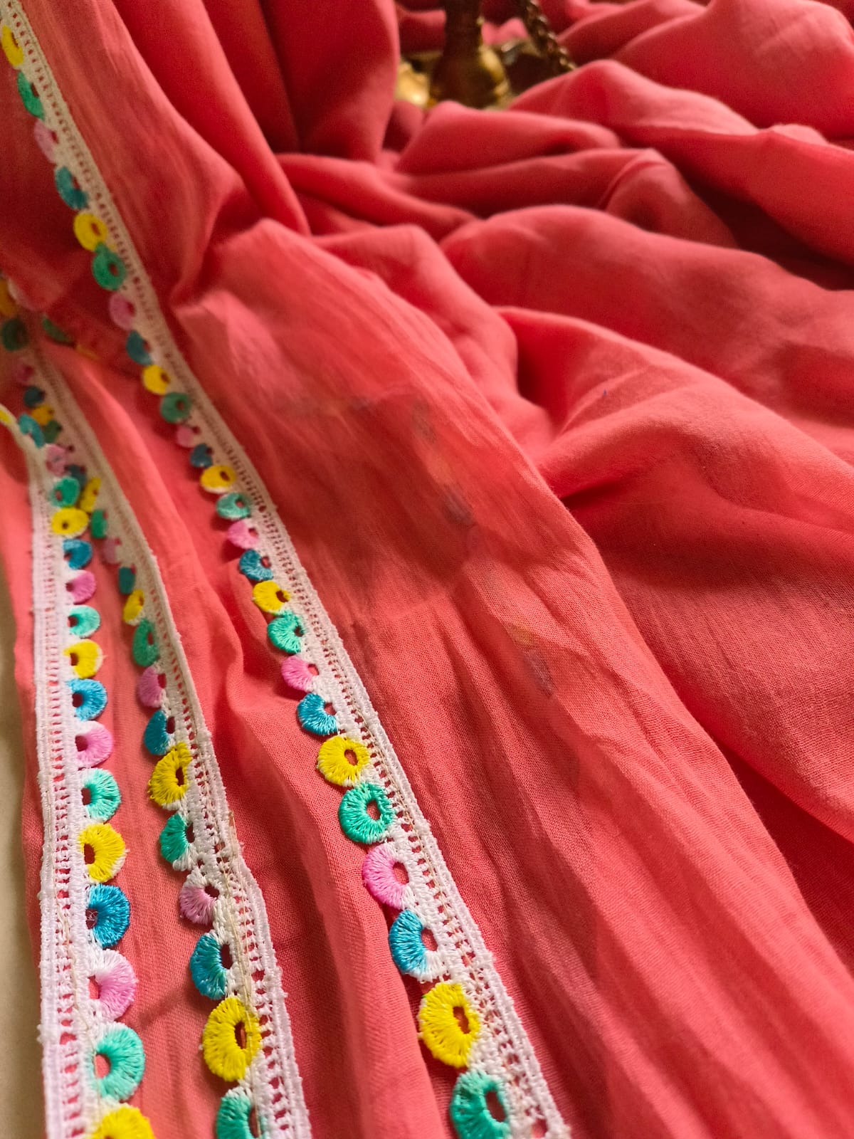 Designer Lace Cindrella Tassel Mulmul (Saree)
