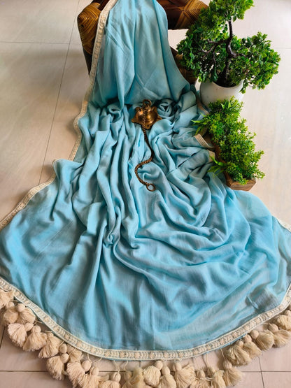 Designer Lace Mul Cotton (Saree)