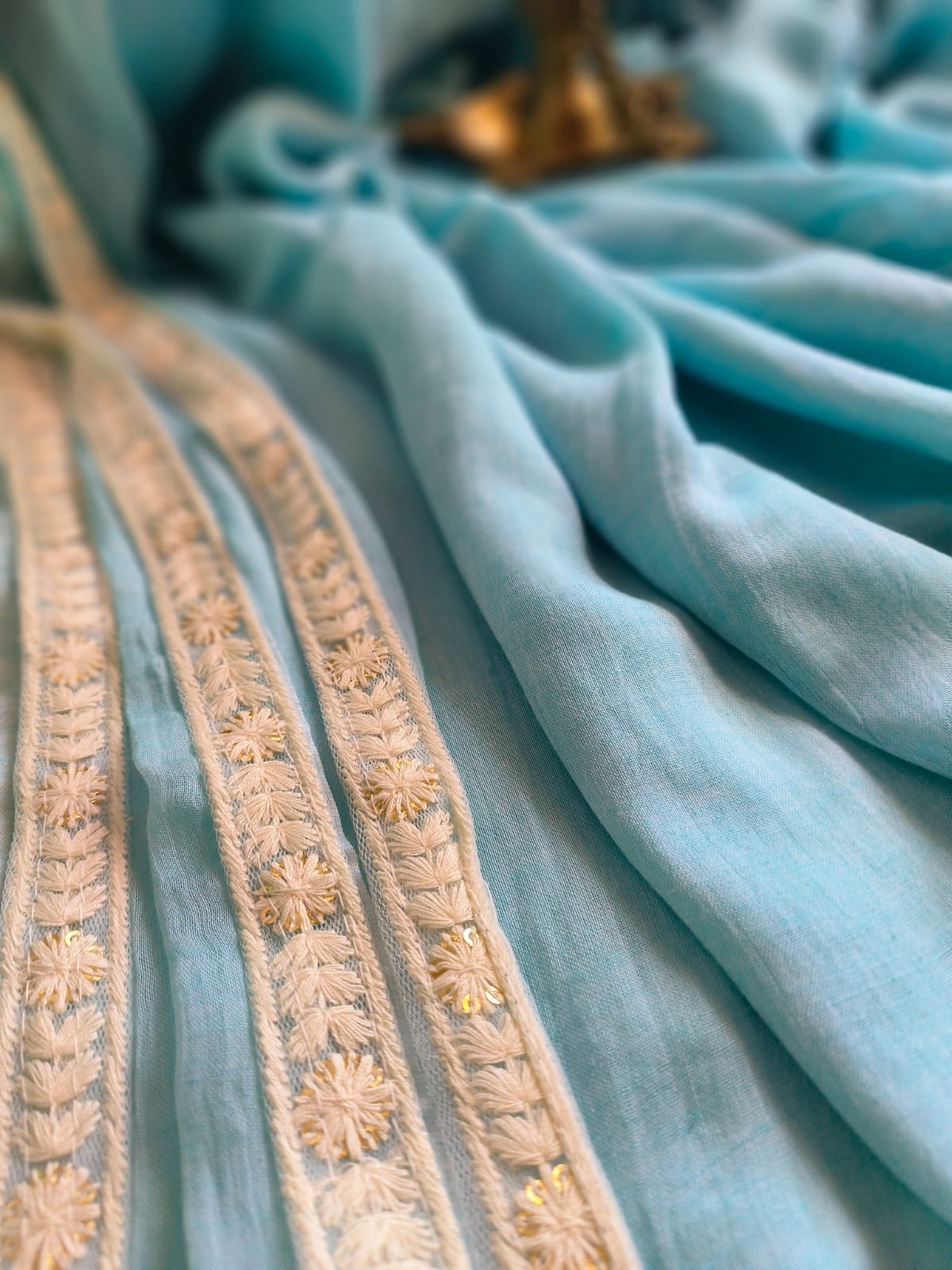 Designer Lace Mul Cotton (Saree)
