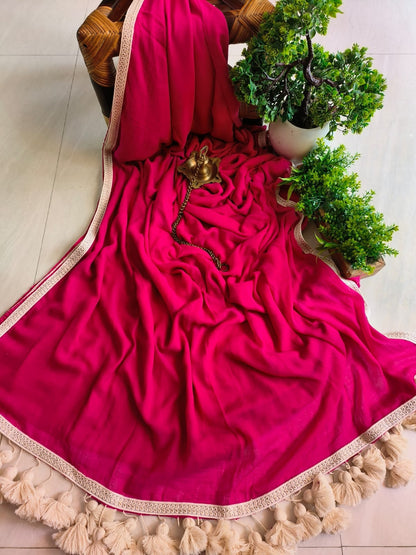 Designer Lace Mul Cotton (Saree)