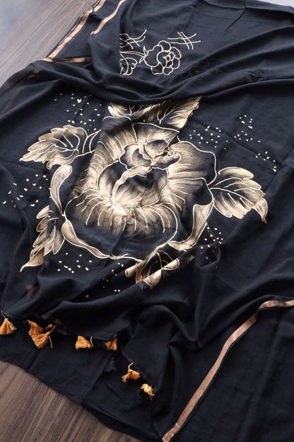 Rosy Black Mulmul (Saree)
