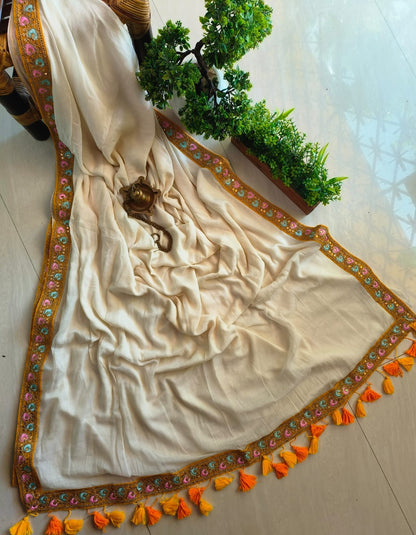 Designer Lace Mul Cotton (Saree)
