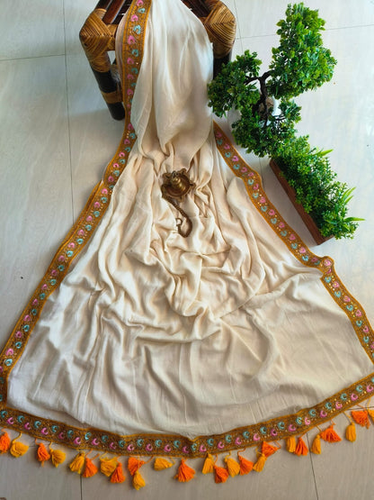 Designer Lace Mul Cotton (Saree)