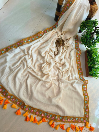Designer Lace Mul Cotton (Saree)