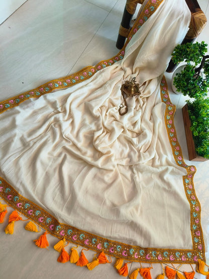 Designer Lace Mul Cotton (Saree)