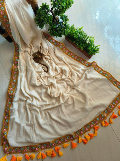 Designer Lace Mul Cotton (Saree)