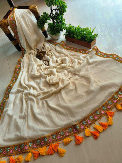 Designer Lace Mul Cotton (Saree)