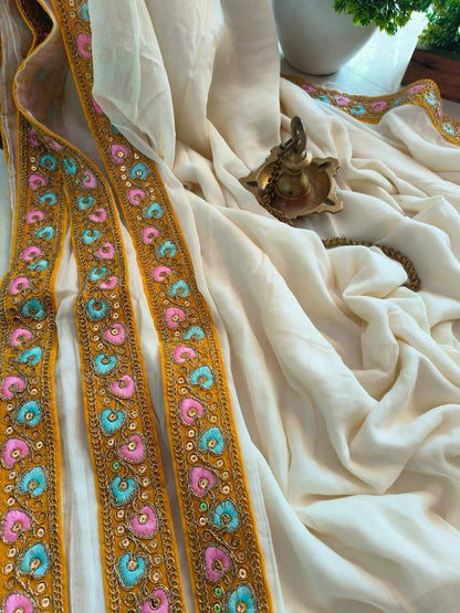 Designer Lace Mul Cotton (Saree)