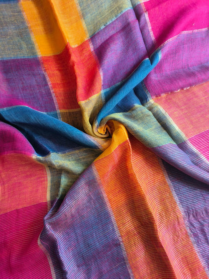 Rainbow Large Checkers Linen (Saree)