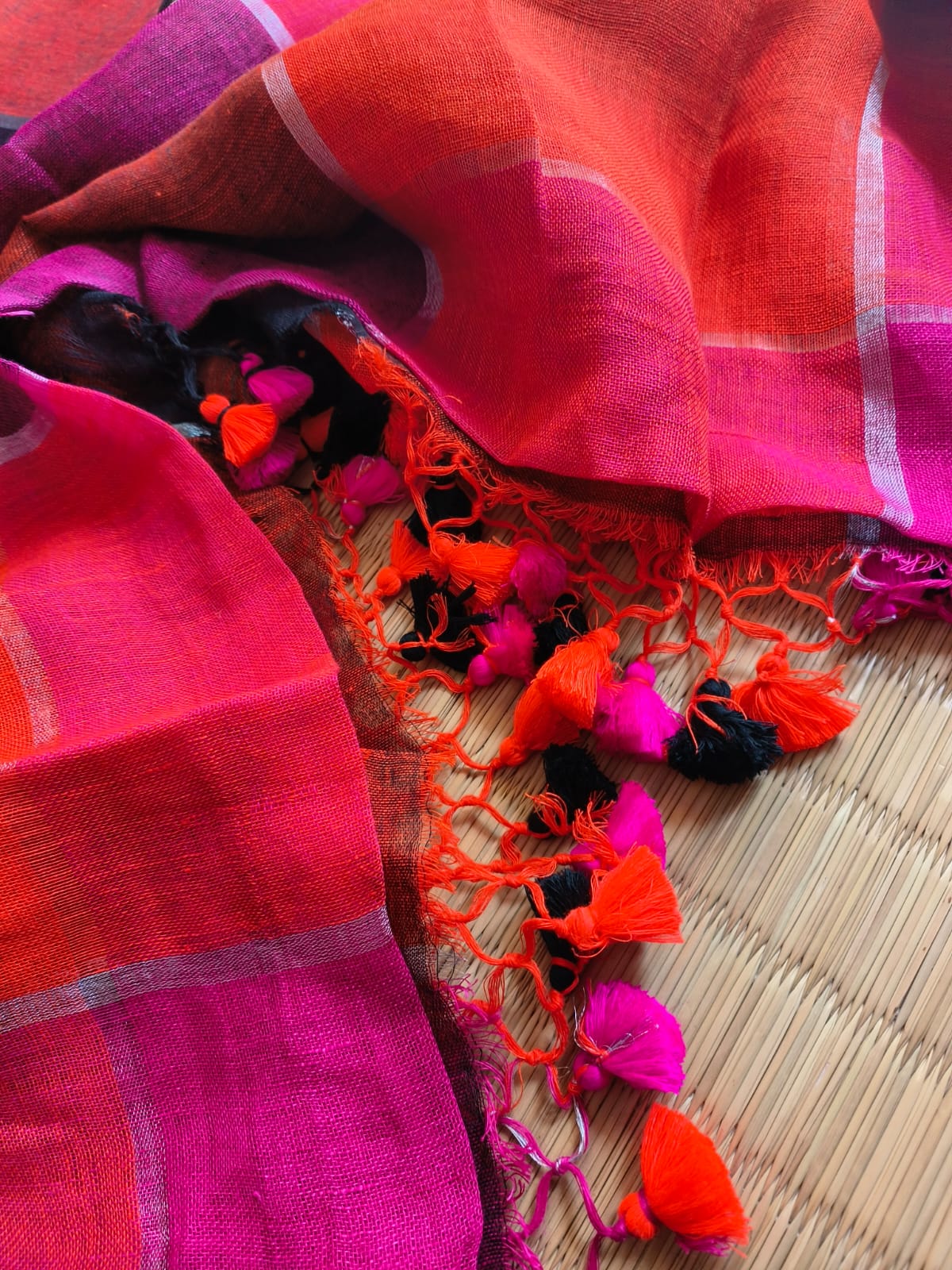 Rainbow Large Checkers Linen (Saree)