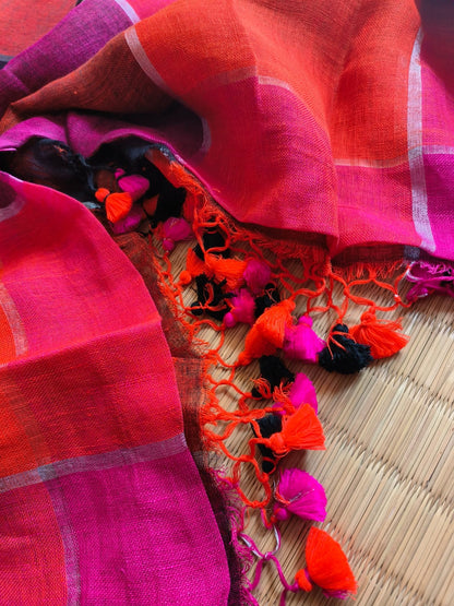 Rainbow Large Checkers Linen (Saree)