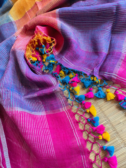 Rainbow Large Checkers Linen (Saree)