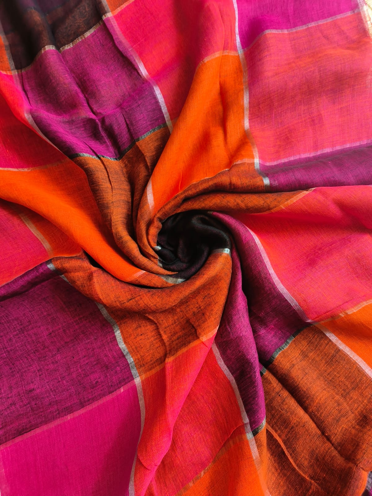 Rainbow Large Checkers Linen (Saree)