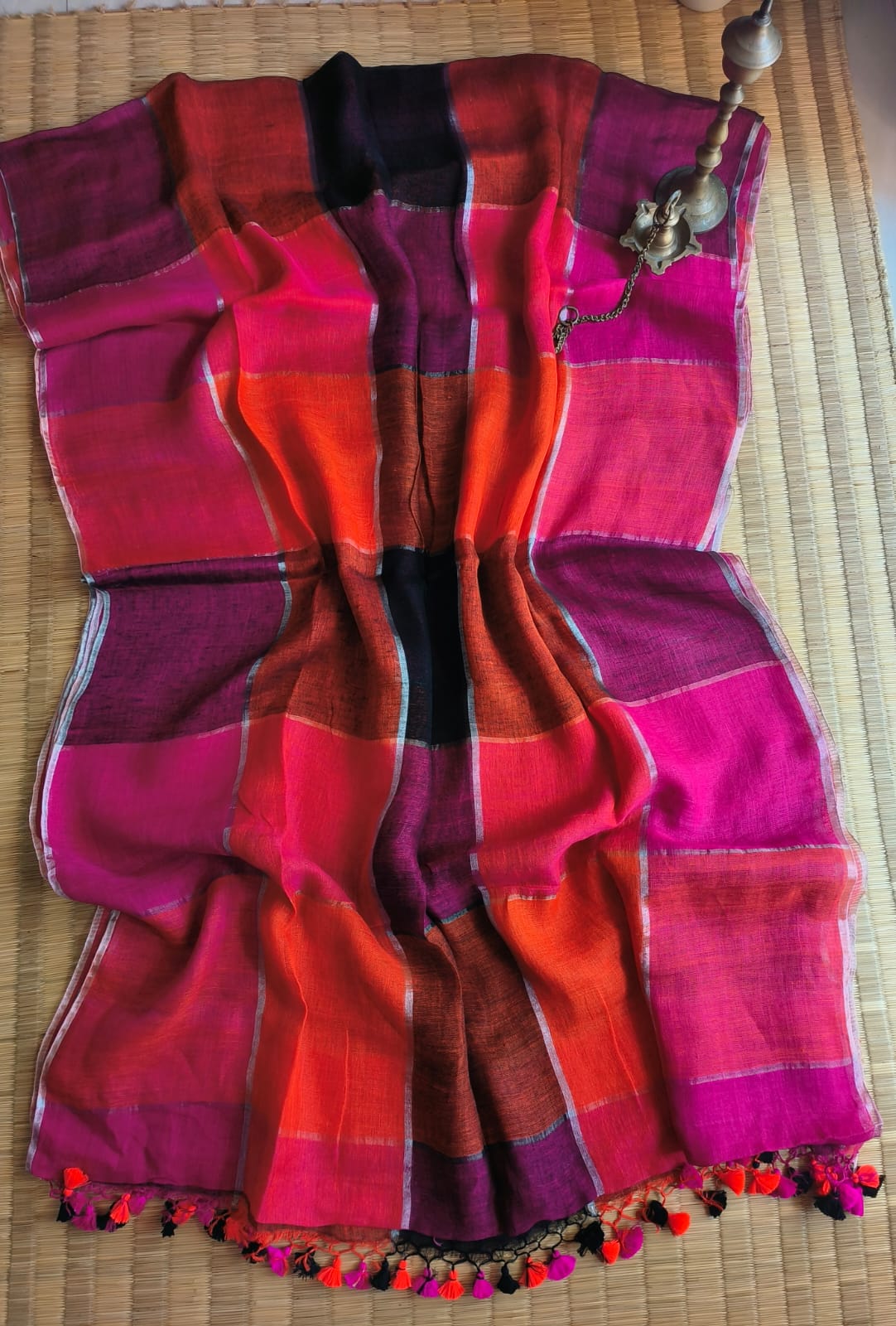 Rainbow Large Checkers Linen (Saree)