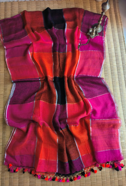 Rainbow Large Checkers Linen (Saree)
