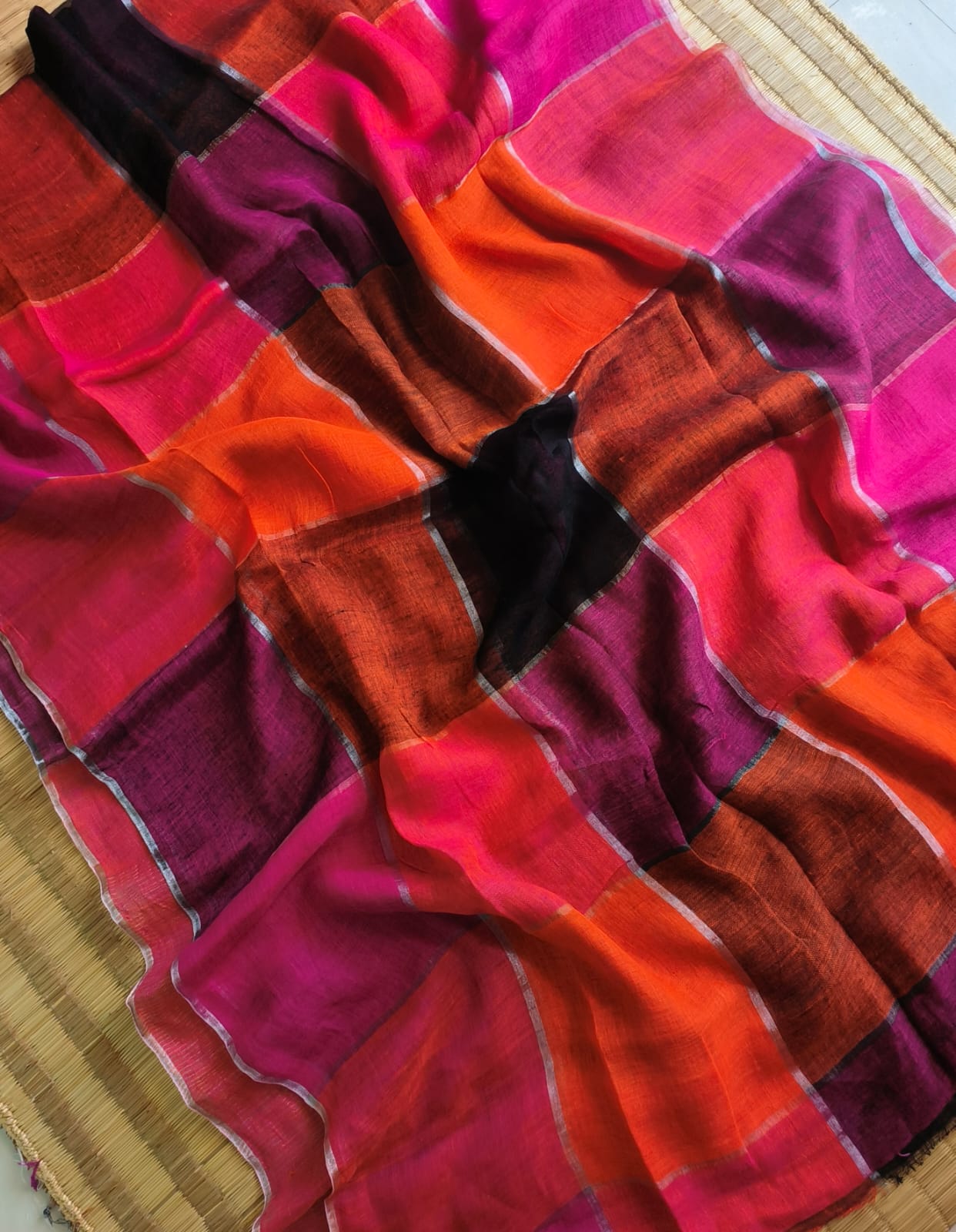 Rainbow Large Checkers Linen (Saree)