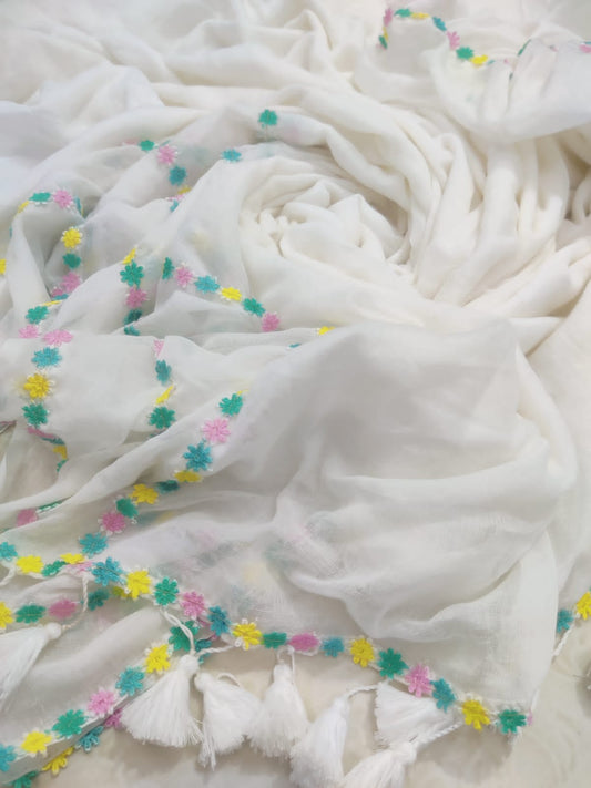 Flower Lace Mulmul (Saree)