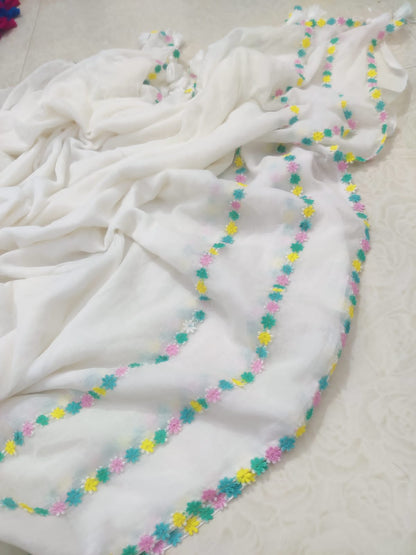 Flower Lace Mulmul (Saree)