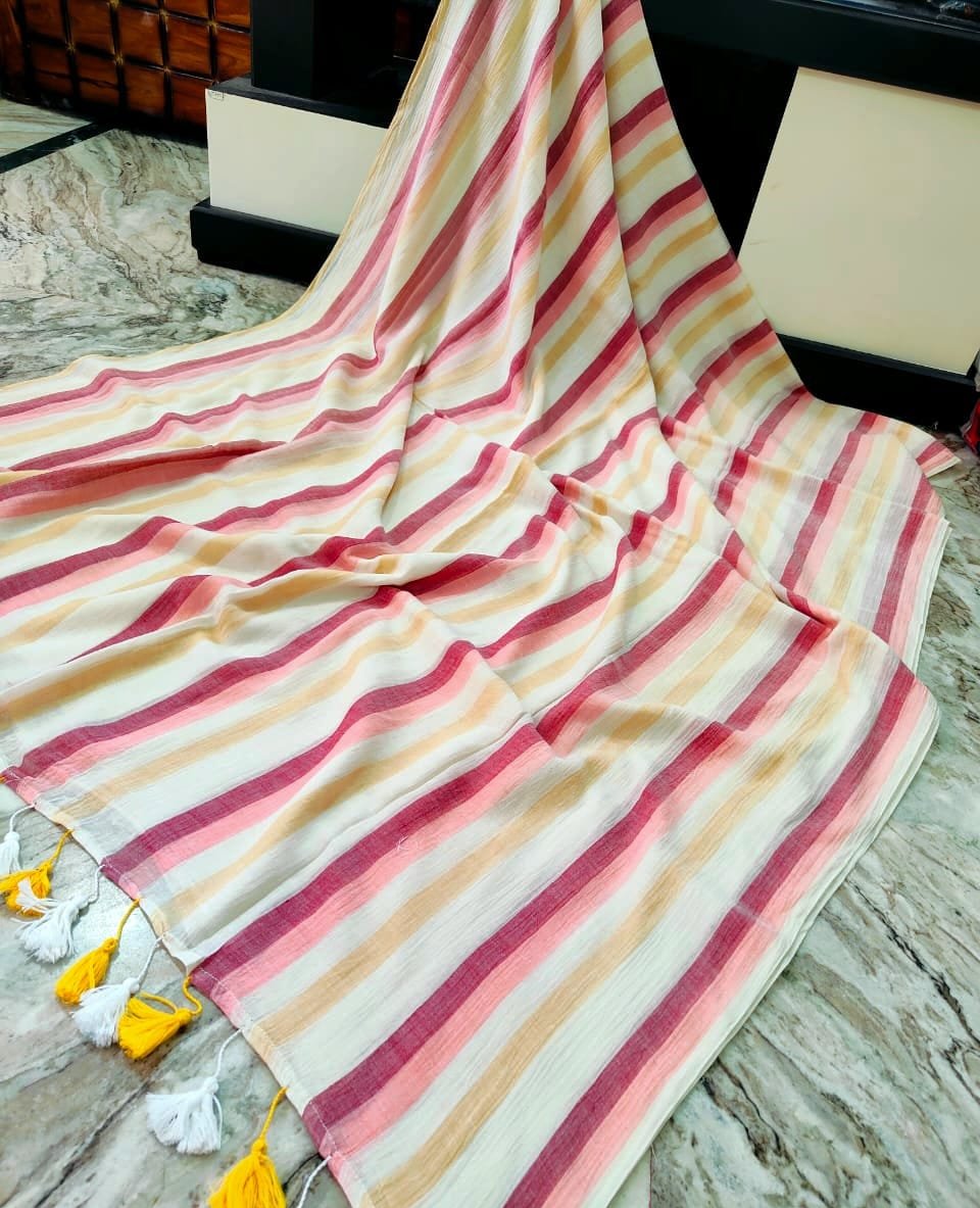 Shades of Stripes Mulmul (Saree)