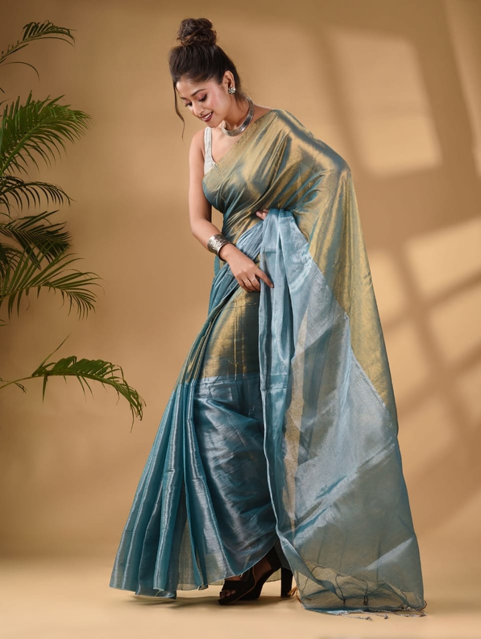 Metallic Tissue Khadi (Saree)