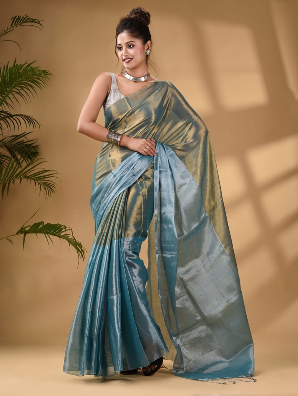 Metallic Tissue Khadi (Saree)